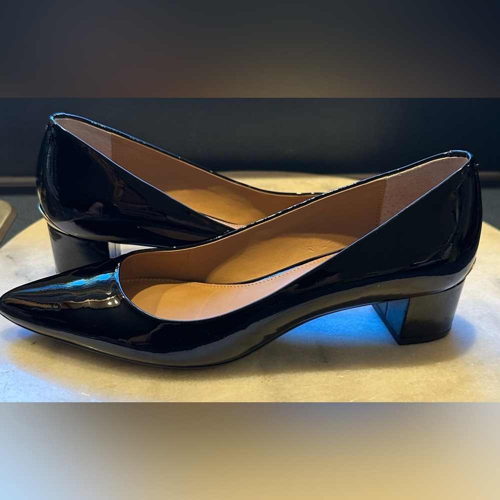 Calvin Klein Black Patent pointy Toe Block Heels. LN ,Slip. Resistance.Sz 6.